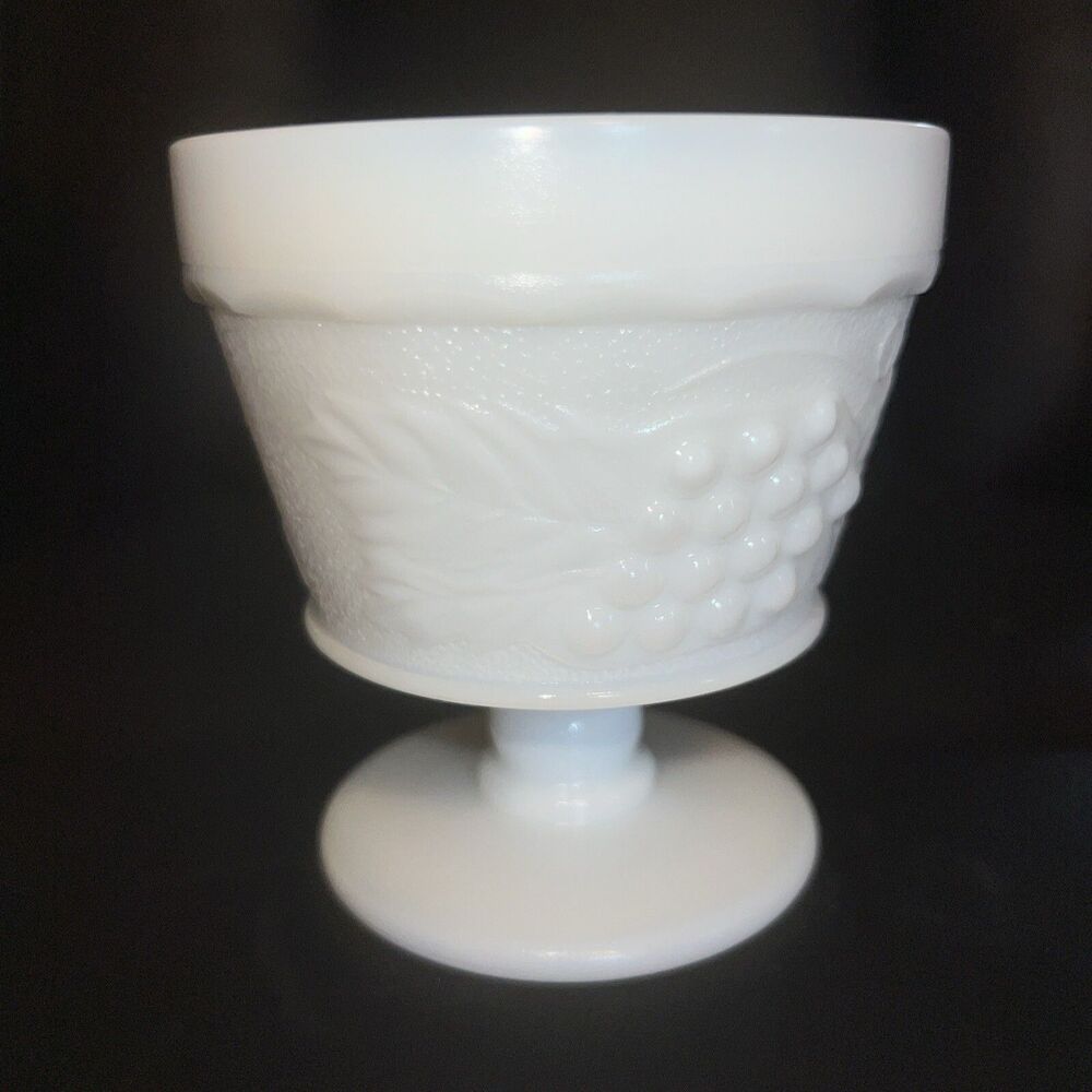 Vintage Milk Glass dessert Cup on pedestal Grapes 3-1/2 X 3-1/2